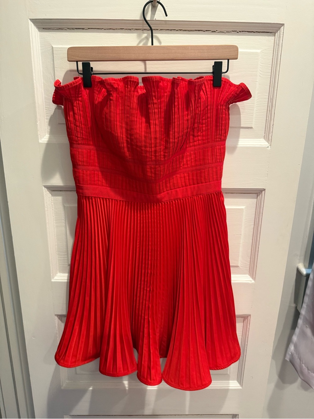 Amur Red Strapless Pleated Mini Dress